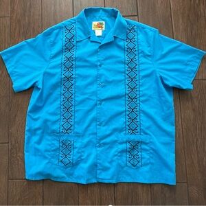 Genuine Haband Guayabera Blue and Black Button Short Sleeve Shirt size XL